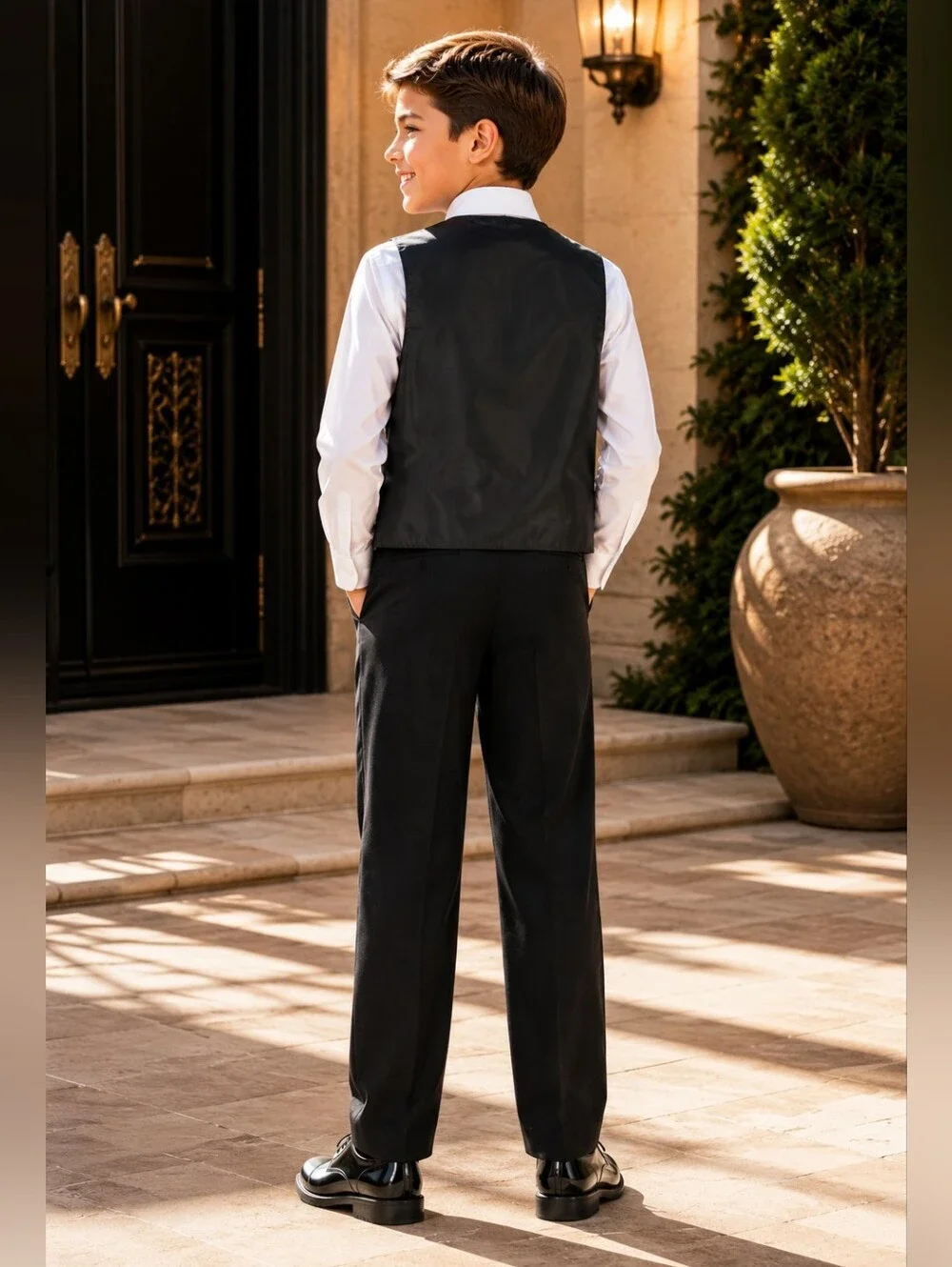 NWT! Van Heusen Boys Black Vest Set Size 8 Regular 4-Piece Suit Outfit